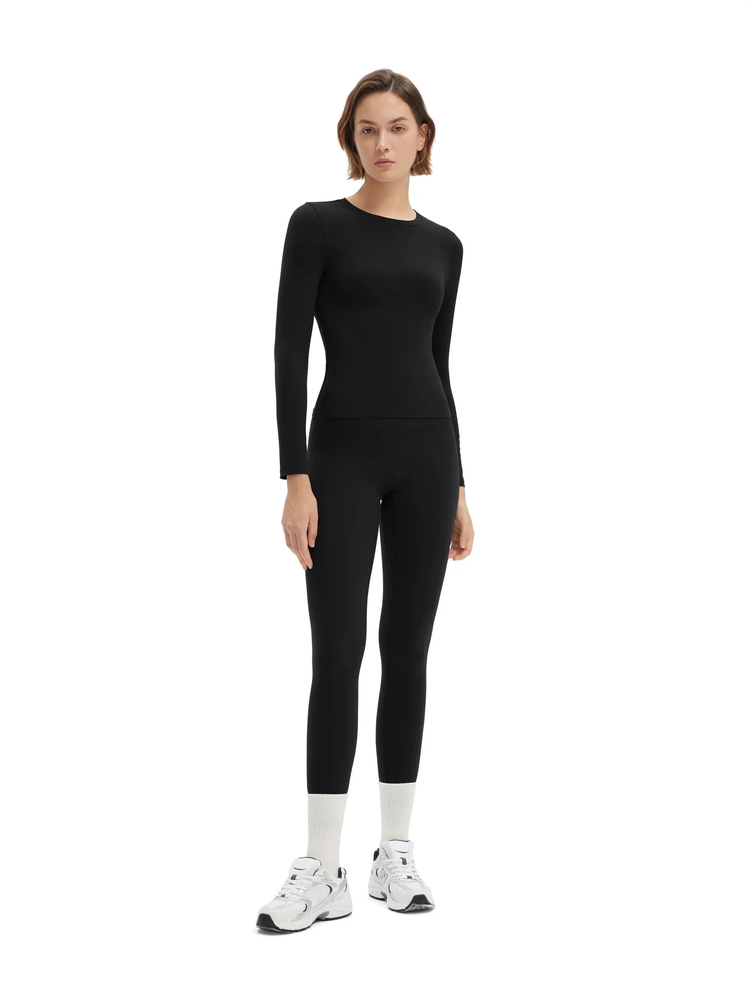 SUUKSESS Women 2 Piece Workout Set Tummy Control Legging Long Sleeve Workout Top-SUUKSESS-Black-XS-SUUKSESS