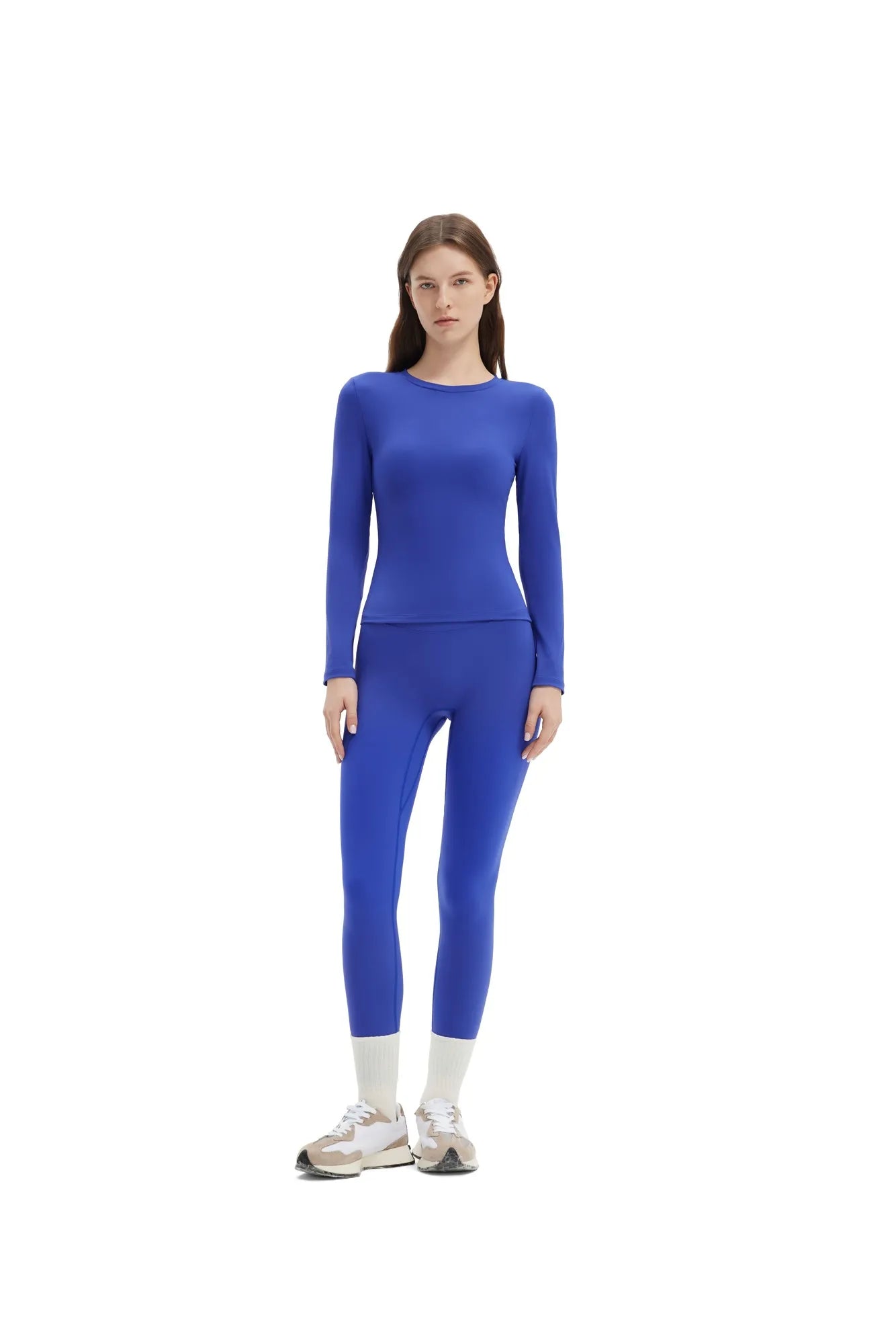 SUUKSESS Women 2 Piece Workout Set Tummy Control Legging Long Sleeve Workout Top-SUUKSESS-Royal Blue-XS-SUUKSESS