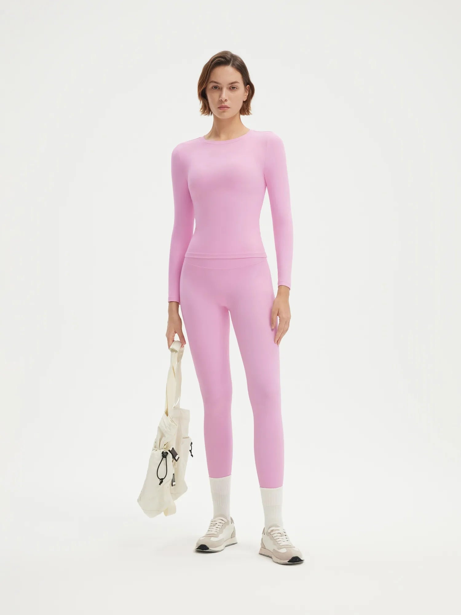SUUKSESS Women 2 Piece Workout Set Tummy Control Legging Long Sleeve Workout Top-SUUKSESS-Pink-XS-SUUKSESS