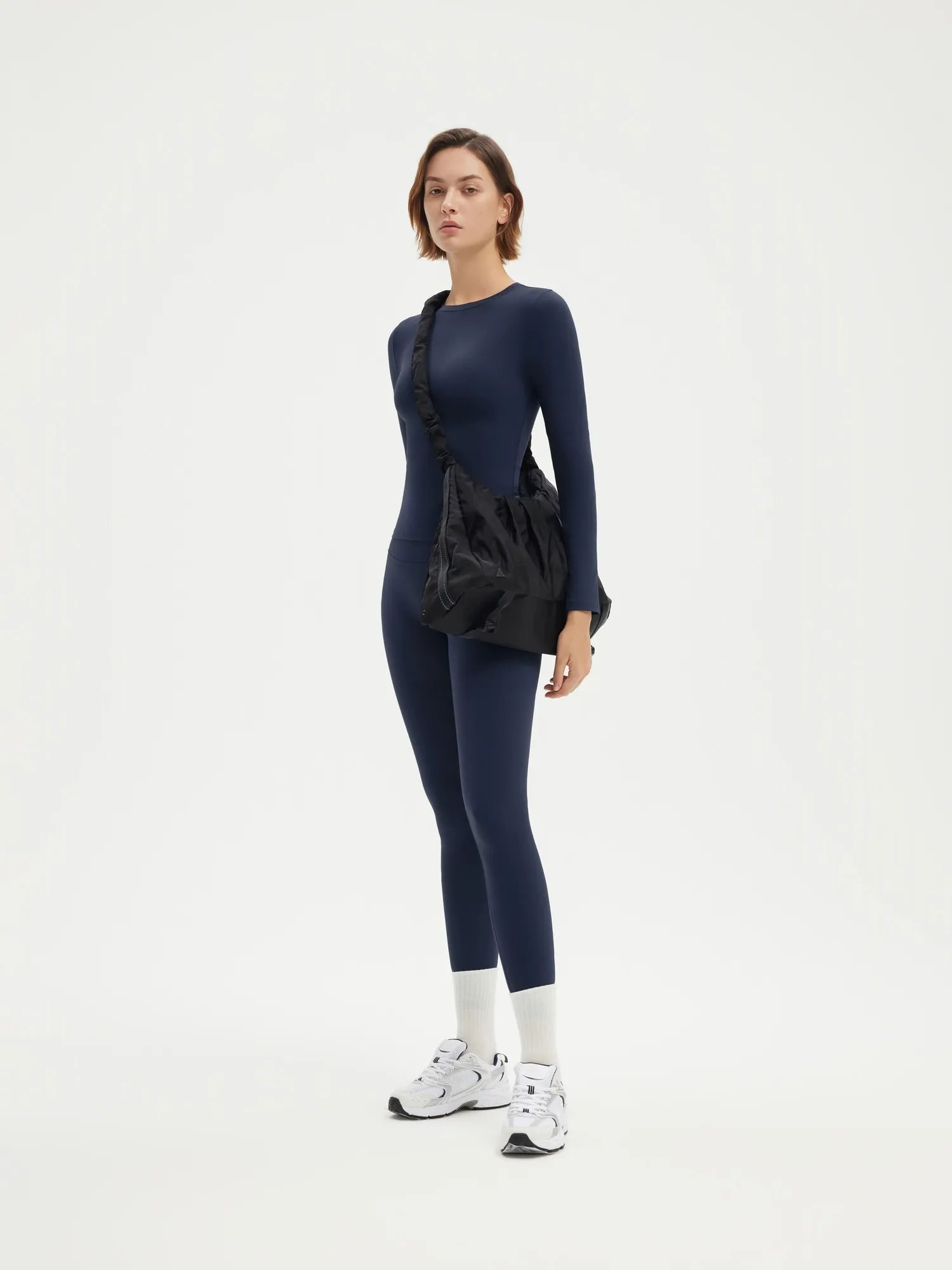 SUUKSESS Women 2 Piece Workout Set Tummy Control Legging Long Sleeve Workout Top-SUUKSESS-Navy-XS-SUUKSESS