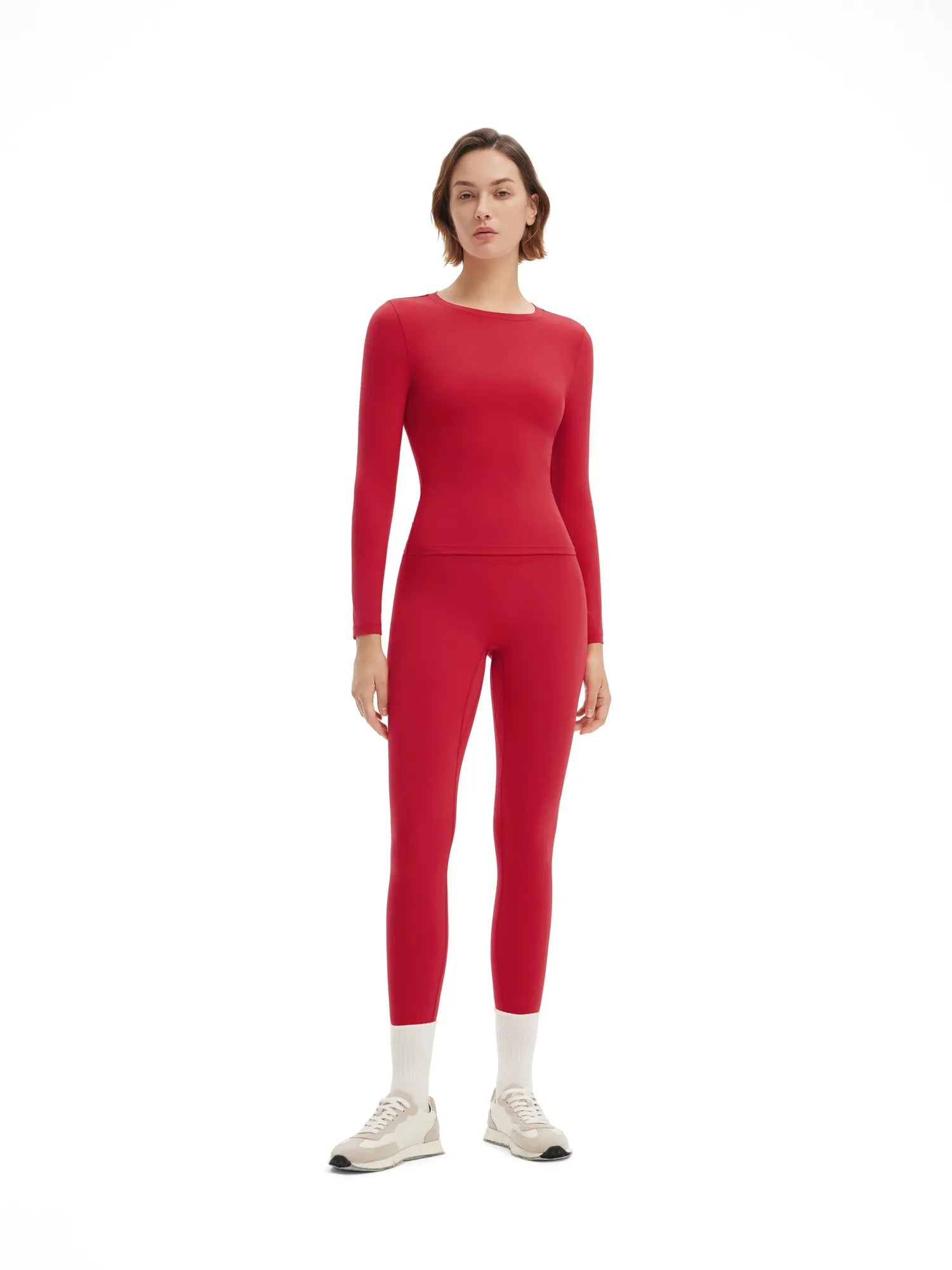 SUUKSESS Women 2 Piece Workout Set Tummy Control Legging Long Sleeve Workout Top-SUUKSESS-Red-XS-SUUKSESS