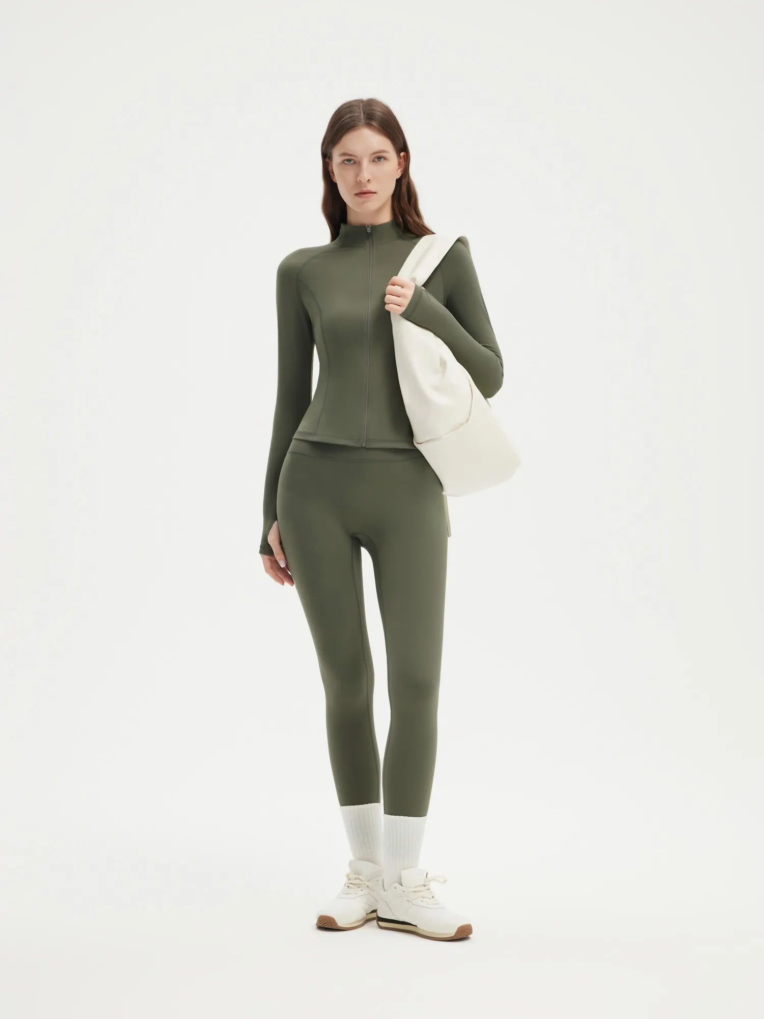 SUUKSESS Women 2 pieces Workout Sets BBL Full Zip Up Jacket High Waist Gym Leggings-SUUKSESS-SUUKSESS