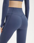 SUUKSESS Women 2 Piece Workout Sets Long Sleeve Twist Deep V Crop Padded Tops Yoga Leggings with Side Pockets-SUUKSESS-SUUKSESS