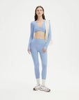SUUKSESS Women 2 Piece Workout Sets Long Sleeve Twist Deep V Crop Padded Tops Yoga Leggings with Side Pockets-SUUKSESS-SUUKSESS