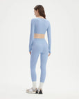 SUUKSESS Women 2 Piece Workout Sets Long Sleeve Twist Deep V Crop Padded Tops Yoga Leggings with Side Pockets-SUUKSESS-SUUKSESS