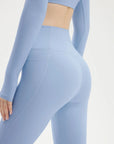 SUUKSESS Women 2 Piece Workout Sets Long Sleeve Twist Deep V Crop Padded Tops Yoga Leggings with Side Pockets-SUUKSESS-SUUKSESS