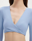 SUUKSESS Women 2 Piece Workout Sets Long Sleeve Twist Deep V Crop Padded Tops Yoga Leggings with Side Pockets-SUUKSESS-SUUKSESS