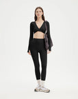 SUUKSESS Women 2 Piece Workout Sets Long Sleeve Twist Deep V Crop Padded Tops Yoga Leggings with Side Pockets-SUUKSESS-SUUKSESS
