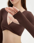 SUUKSESS Women 2 Piece Workout Sets Long Sleeve Twist Deep V Crop Padded Tops Yoga Leggings with Side Pockets-SUUKSESS-SUUKSESS