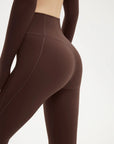 SUUKSESS Women 2 Piece Workout Sets Long Sleeve Twist Deep V Crop Padded Tops Yoga Leggings with Side Pockets-SUUKSESS-SUUKSESS