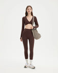 SUUKSESS Women 2 Piece Workout Sets Long Sleeve Twist Deep V Crop Padded Tops Yoga Leggings with Side Pockets-SUUKSESS-SUUKSESS