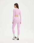 SUUKSESS Women 2 Piece Workout Sets Long Sleeve Twist Deep V Crop Padded Tops Yoga Leggings with Side Pockets-SUUKSESS-SUUKSESS