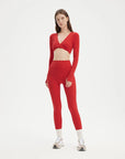 SUUKSESS Women 2 Piece Workout Sets Long Sleeve Twist Deep V Crop Padded Tops Yoga Leggings with Side Pockets-SUUKSESS-SUUKSESS