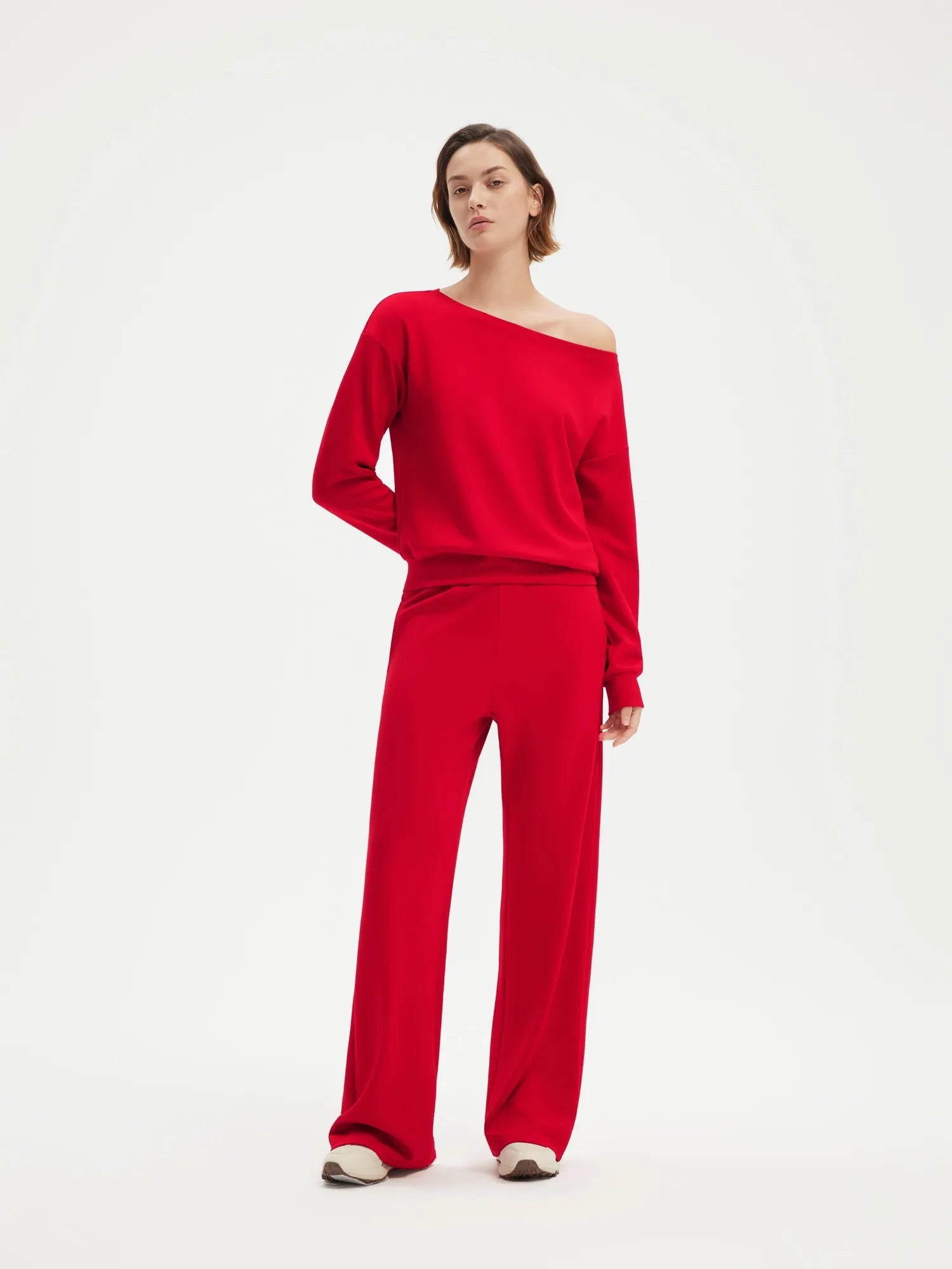 SUUKSESS Women 2 Piece Lounge Matching Set Off Shoulder Sweatshirt Wide Leg Sweatpant-SUUKSESS-SUUKSESS