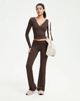 SUUKSESS Women 2 pieces Lounge Sets Long Sleeve V Neck Tops Fold Over Flare Leggings-SUUKSESS-SUUKSESS
