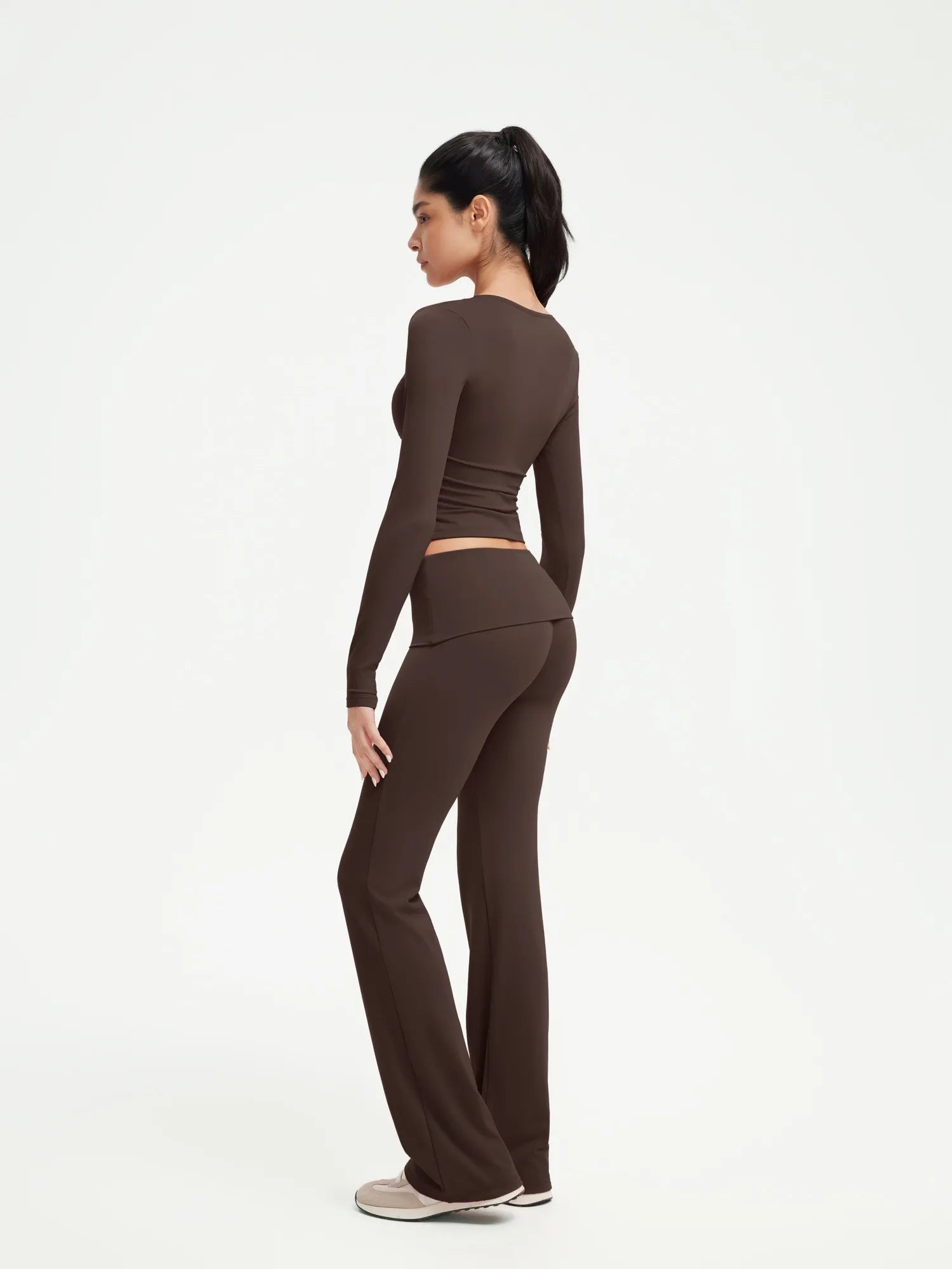 SUUKSESS Women 2 pieces Lounge Sets Long Sleeve V Neck Tops Fold Over Flare Leggings-SUUKSESS-SUUKSESS
