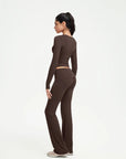 SUUKSESS Women 2 pieces Lounge Sets Long Sleeve V Neck Tops Fold Over Flare Leggings-SUUKSESS-SUUKSESS