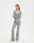 SUUKSESS Women 2 pieces Lounge Sets Long Sleeve V Neck Tops Fold Over Flare Leggings-SUUKSESS-SUUKSESS