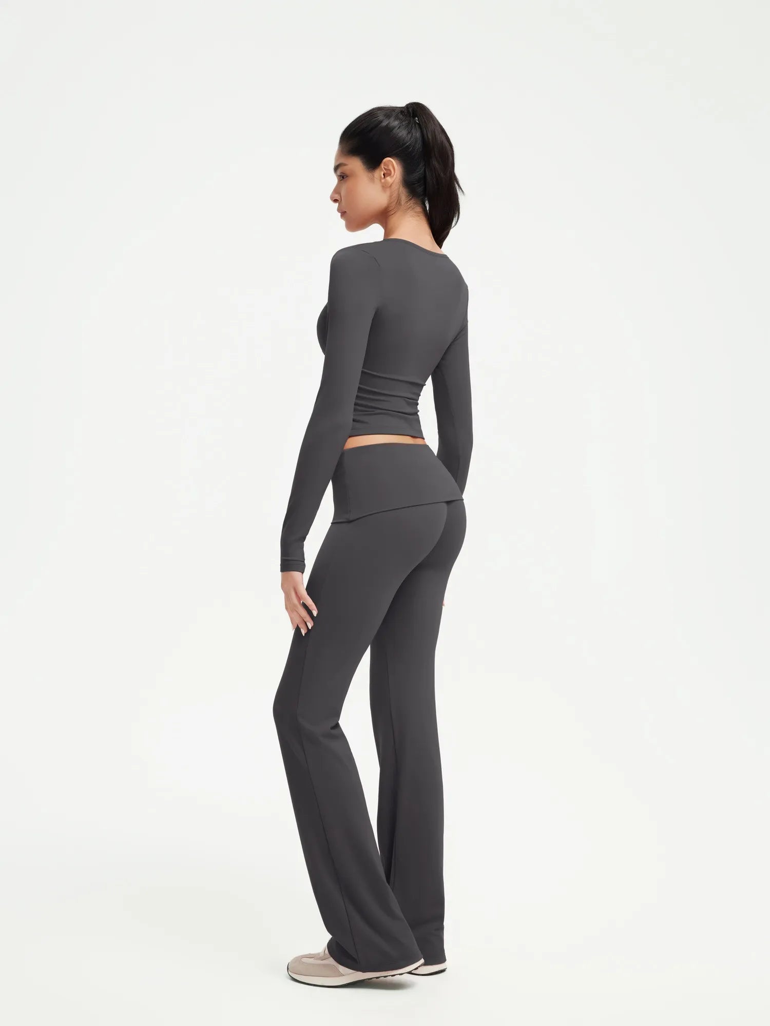 SUUKSESS Women 2 pieces Lounge Sets Long Sleeve V Neck Tops Fold Over Flare Leggings-SUUKSESS-SUUKSESS