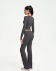 SUUKSESS Women 2 pieces Lounge Sets Long Sleeve V Neck Tops Fold Over Flare Leggings-SUUKSESS-SUUKSESS