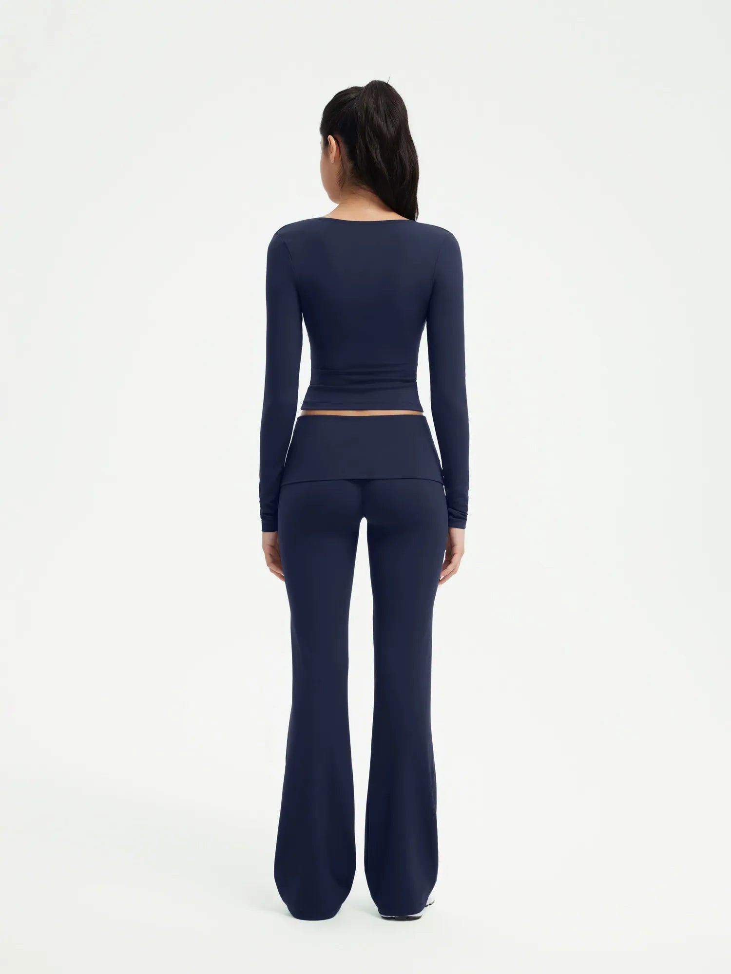 SUUKSESS Women 2 pieces Lounge Sets Long Sleeve V Neck Tops Fold Over Flare Leggings-SUUKSESS-SUUKSESS