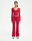 SUUKSESS Women 2 pieces Lounge Sets Long Sleeve V Neck Tops Fold Over Flare Leggings-SUUKSESS-Red-XS-SUUKSESS