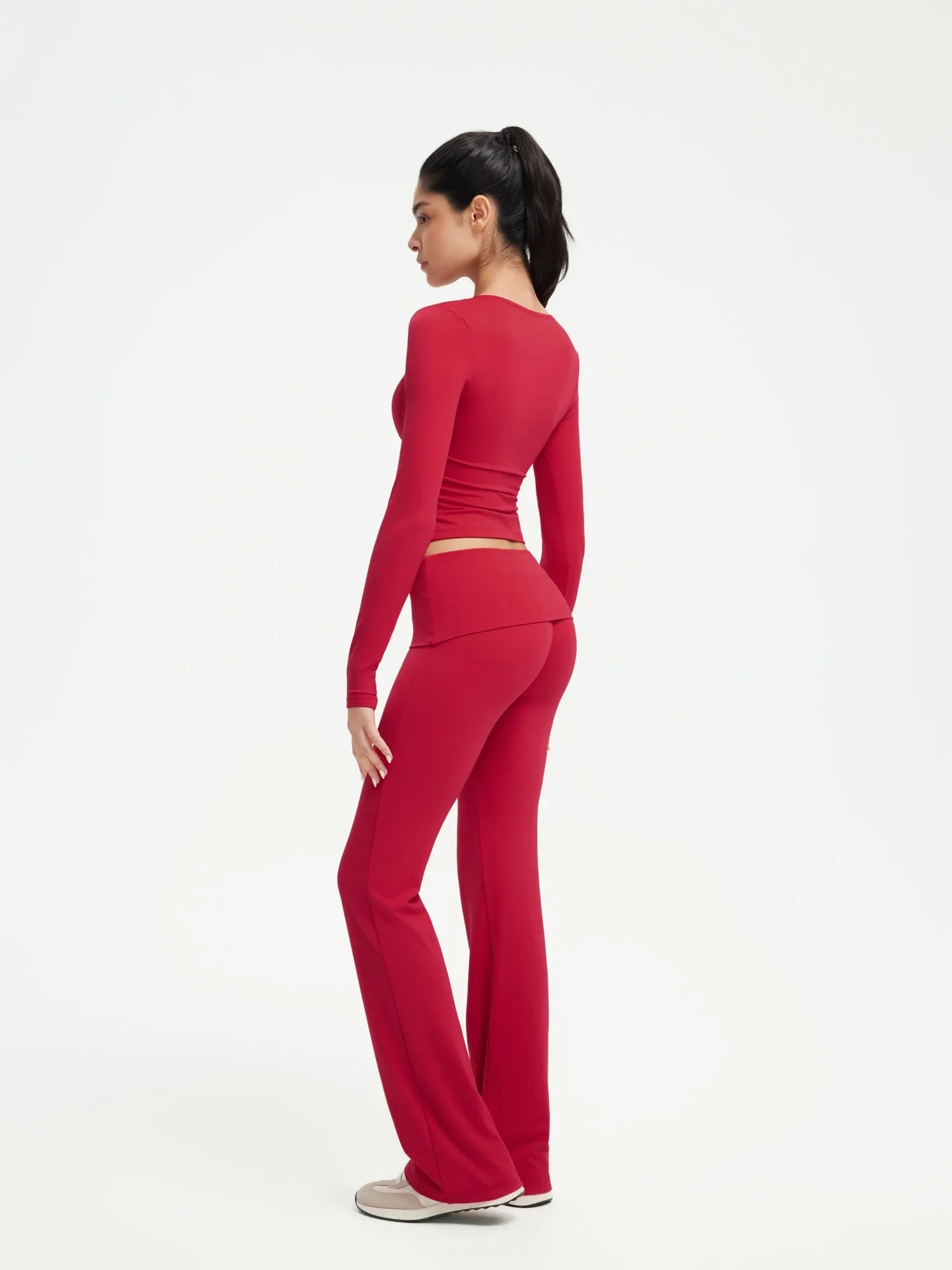 SUUKSESS Women 2 pieces Lounge Sets Long Sleeve V Neck Tops Fold Over Flare Leggings-SUUKSESS-SUUKSESS
