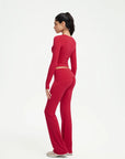 SUUKSESS Women 2 pieces Lounge Sets Long Sleeve V Neck Tops Fold Over Flare Leggings-SUUKSESS-SUUKSESS