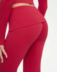 SUUKSESS Women 2 pieces Lounge Sets Long Sleeve V Neck Tops Fold Over Flare Leggings-SUUKSESS-SUUKSESS