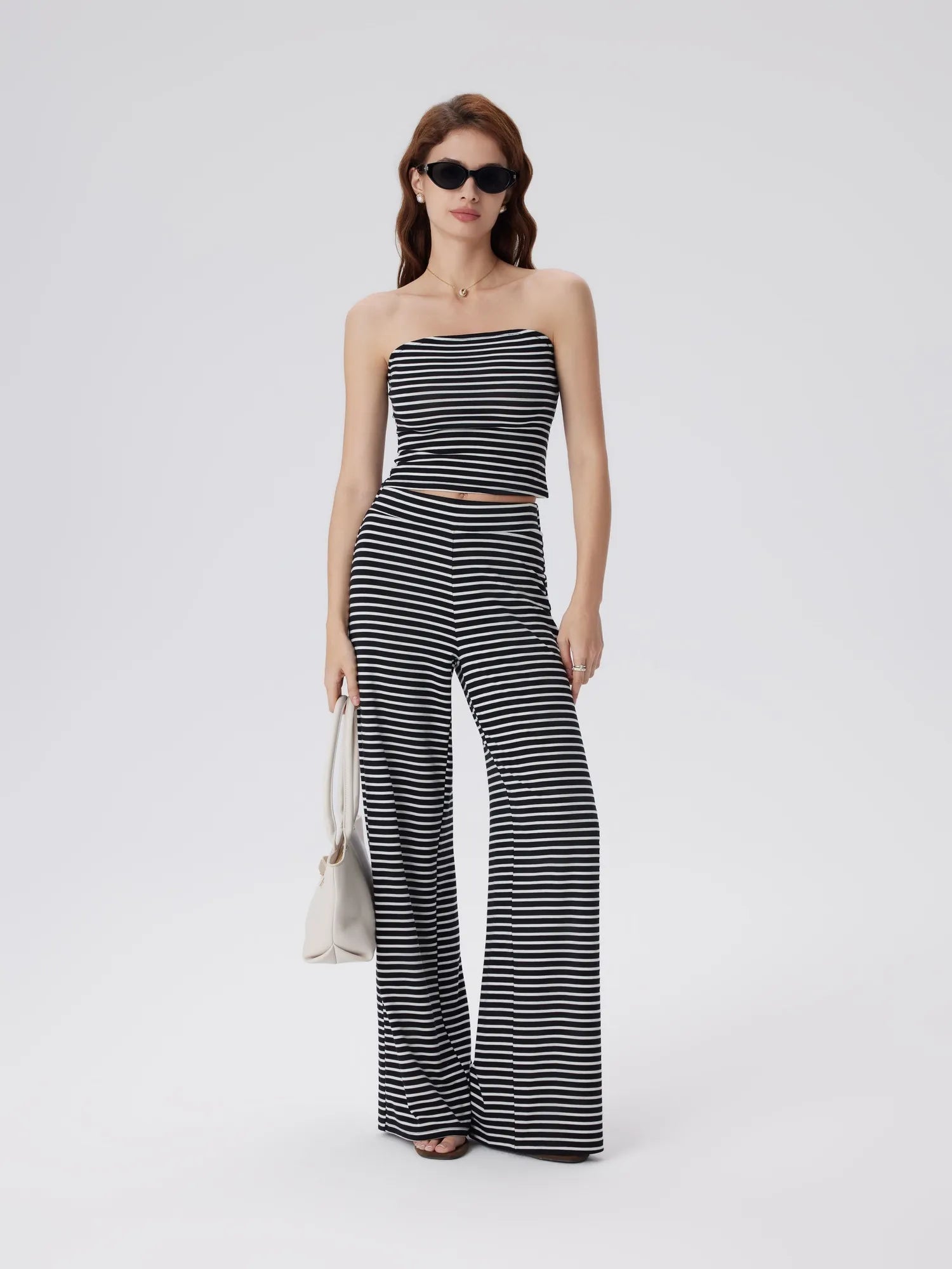 Tube Wide Leg Pants 2 Piece Lounge Set-SUUKSESS-Black White Stripes-XS-SUUKSESS