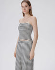 Tube Wide Leg Pants 2 Piece Lounge Set-SUUKSESS-White Black Stripes-XS-SUUKSESS