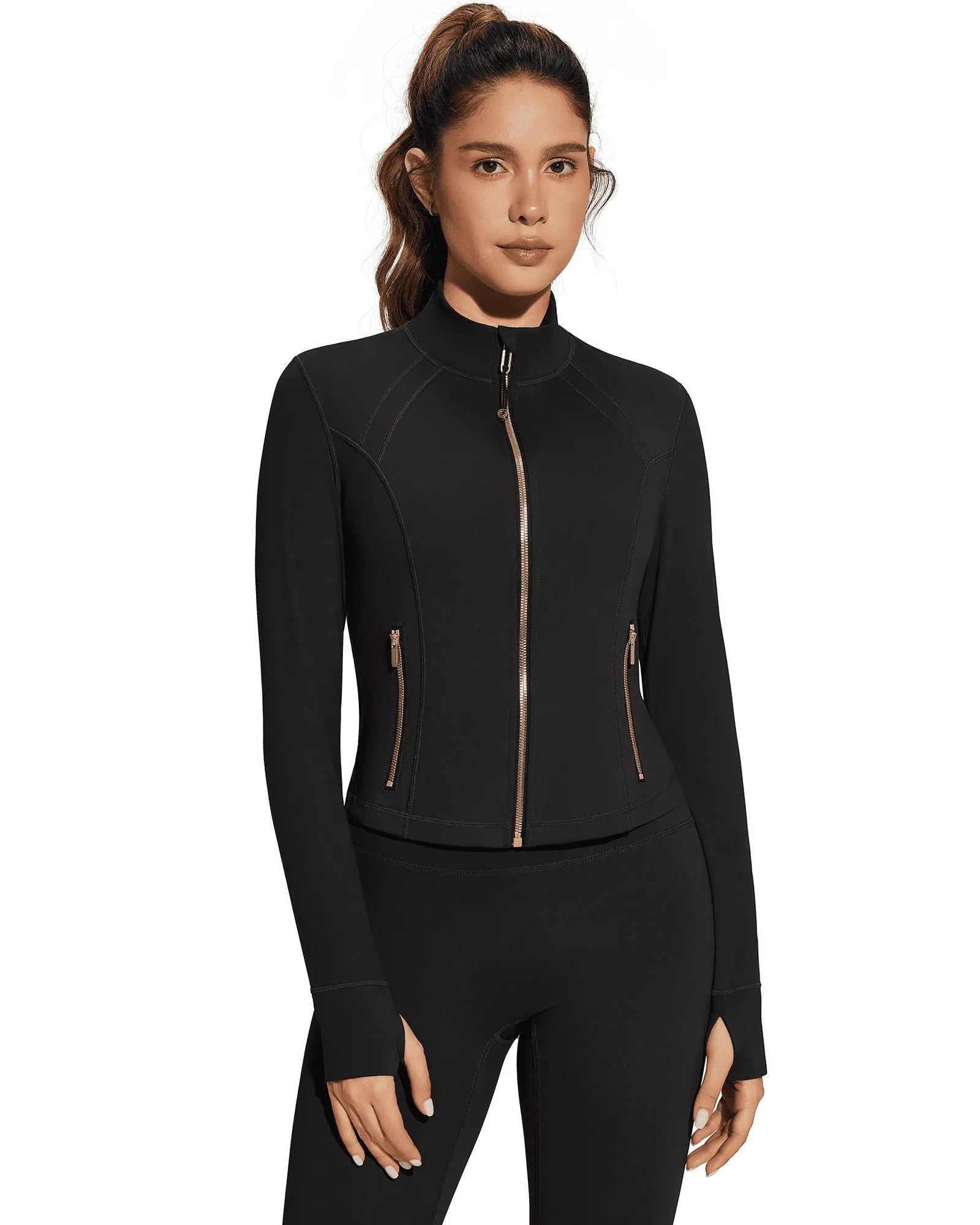 Golden Full Zip Up Jackets Workout Set
