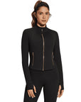Golden Full Zip Up Jackets Workout Set