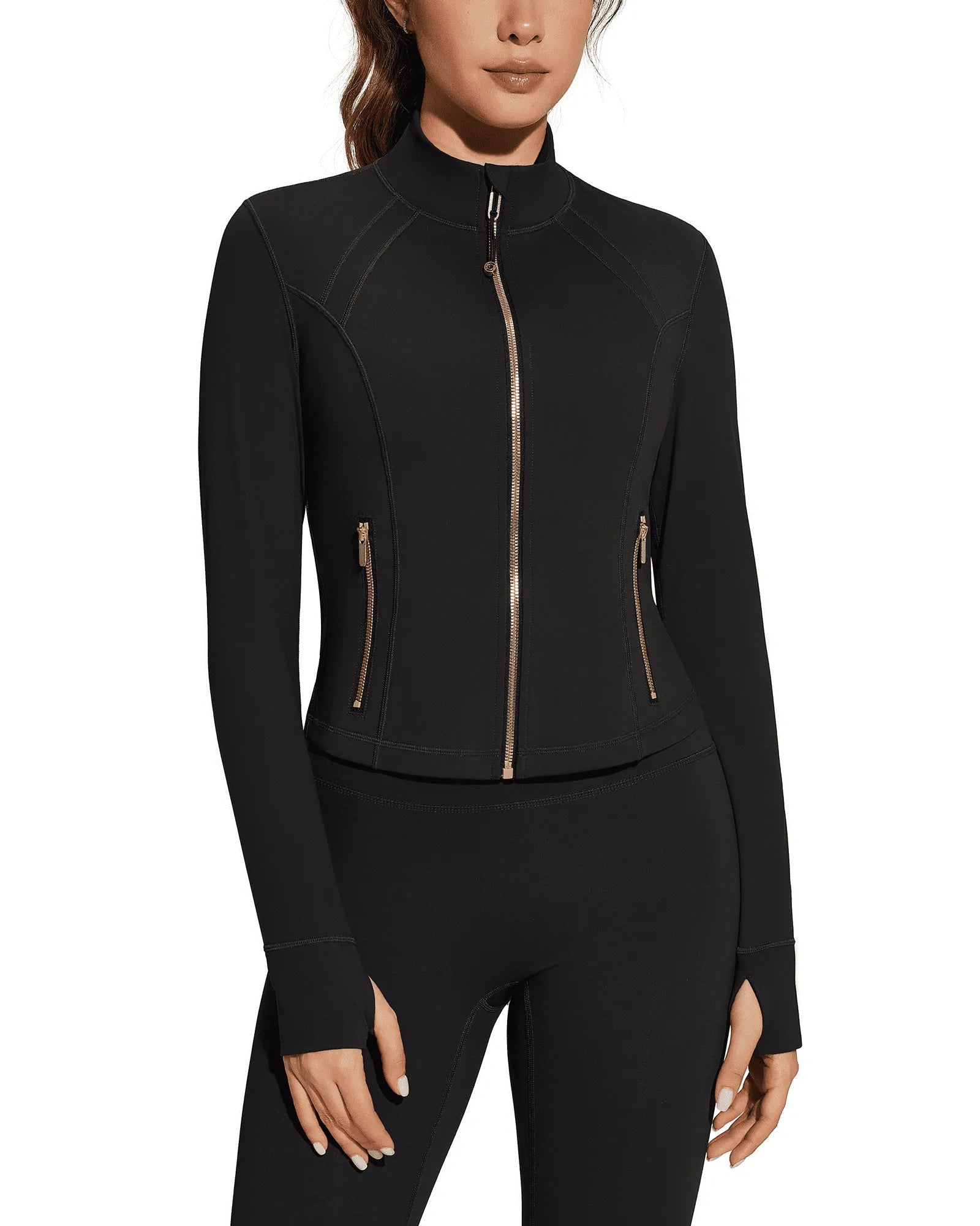 Golden Full Zip Up Jackets Workout Set