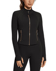 Golden Full Zip Up Jackets Workout Set