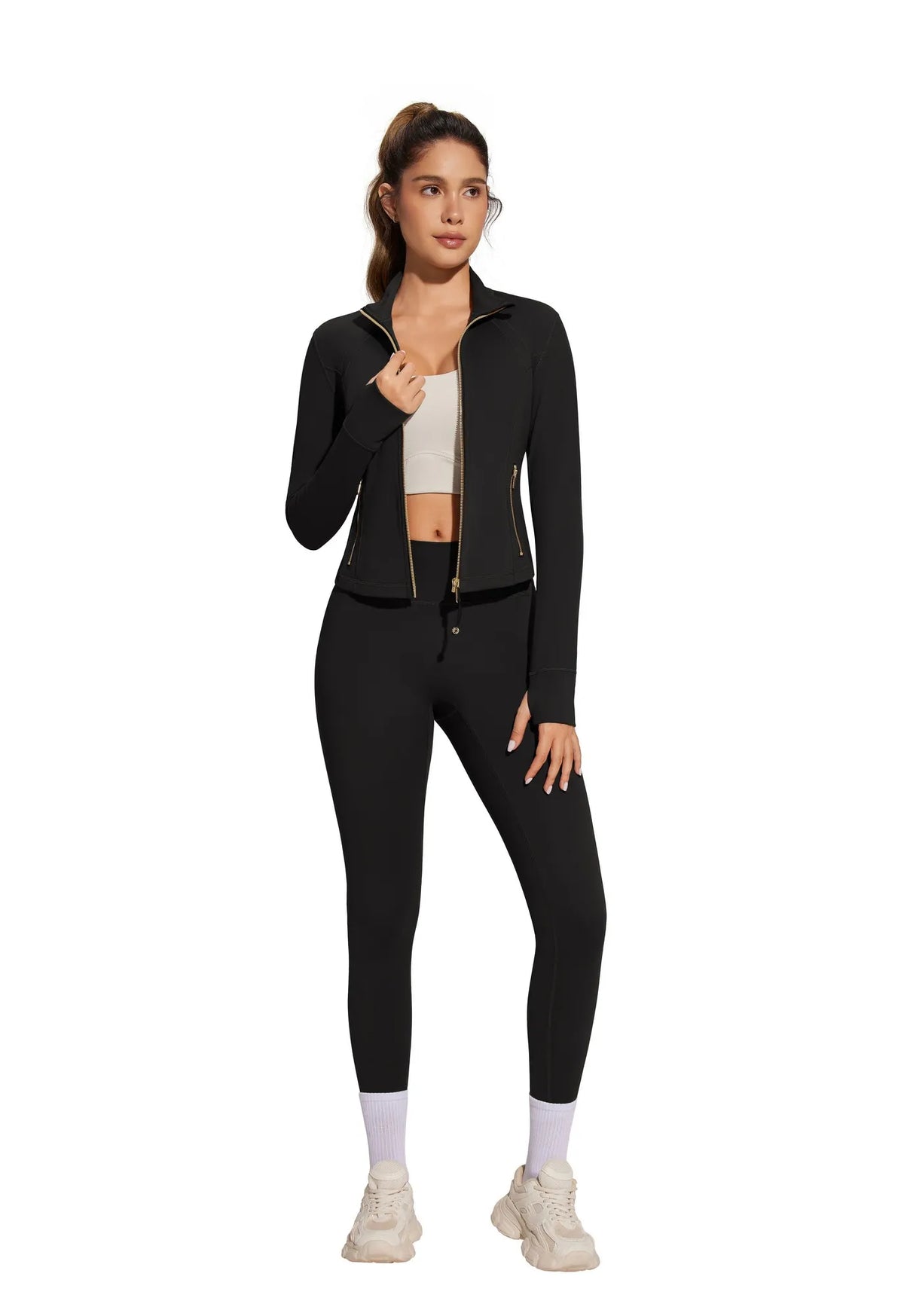 Golden Full Zip Up Jackets Workout Set