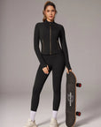 Golden Full Zip Up Jackets Workout Set