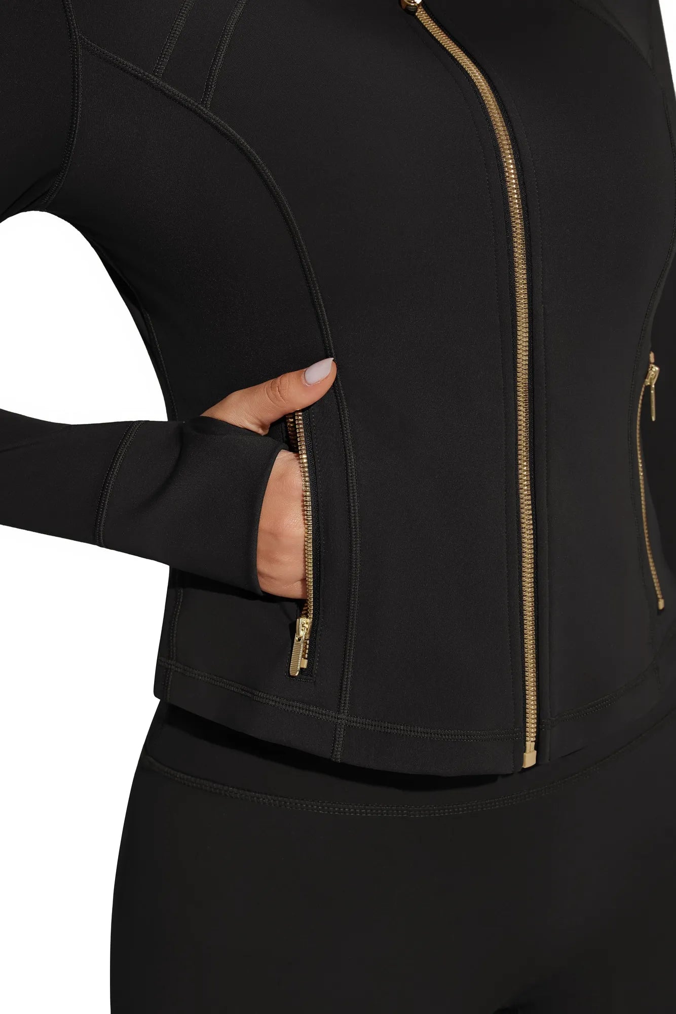Golden Full Zip Up Jackets Workout Set