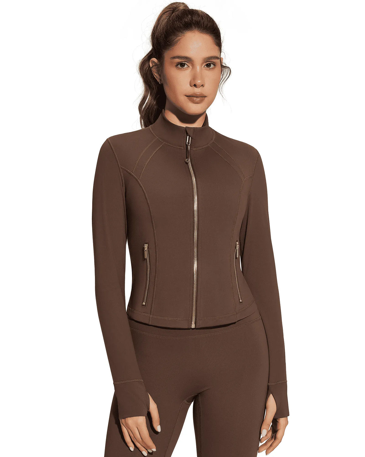 Golden Full Zip Up Jackets Workout Set