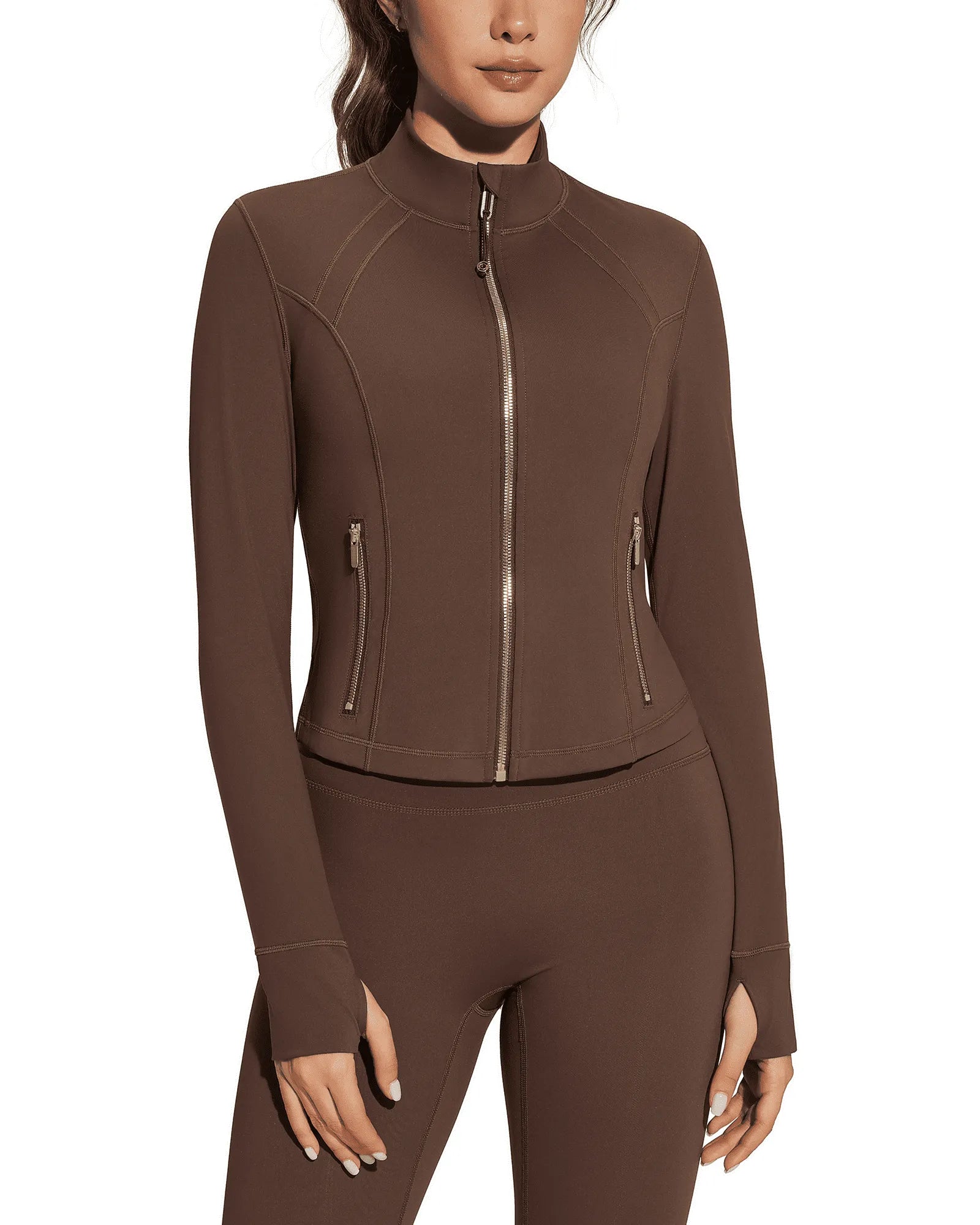 Golden Full Zip Up Jackets Workout Set