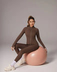 Golden Full Zip Up Jackets Workout Set