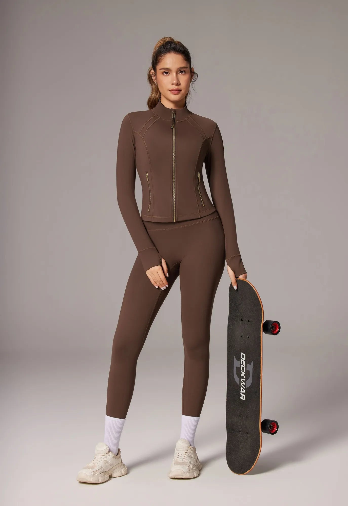 Golden Full Zip Up Jackets Workout Set