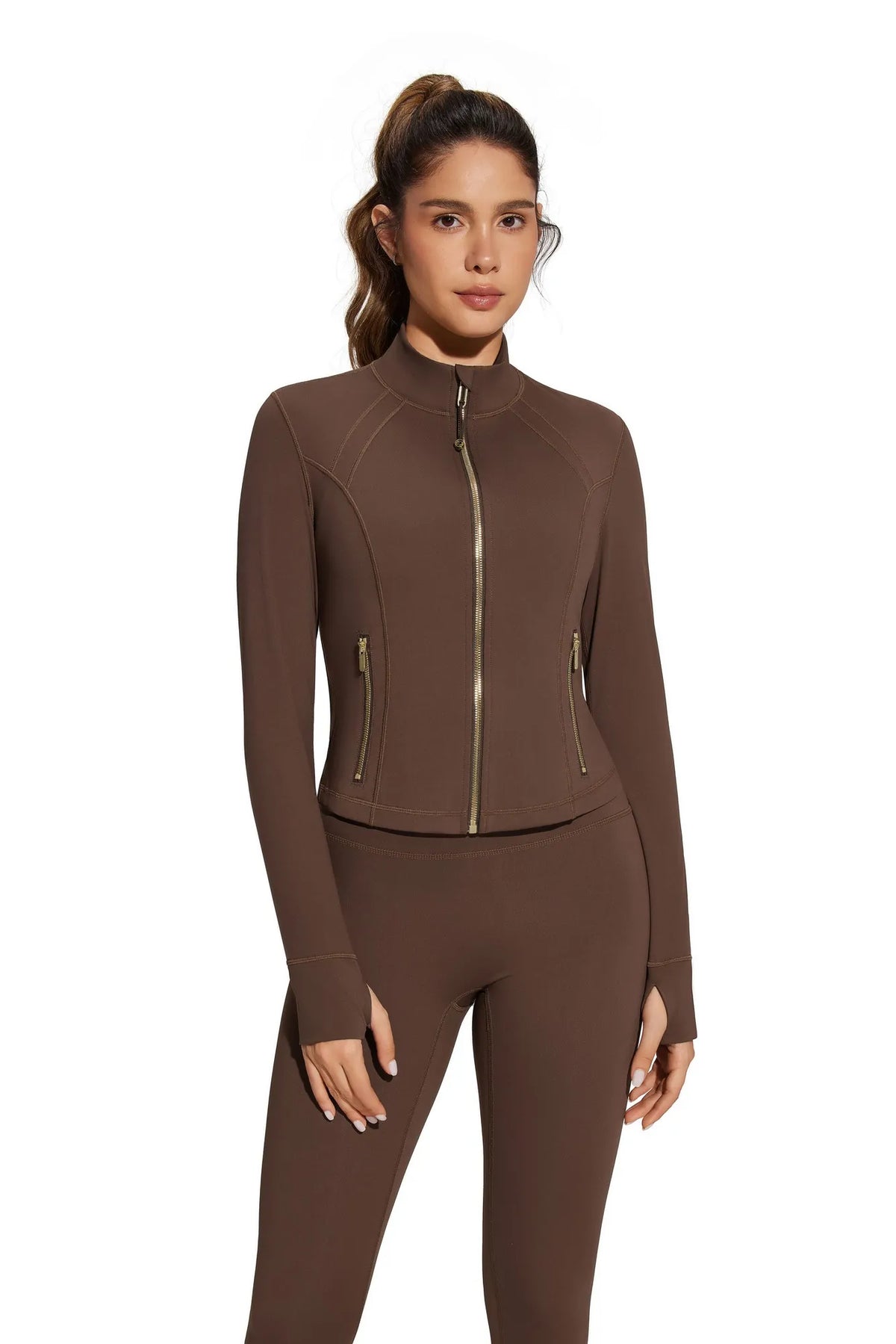 Golden Full Zip Up Jackets Workout Set
