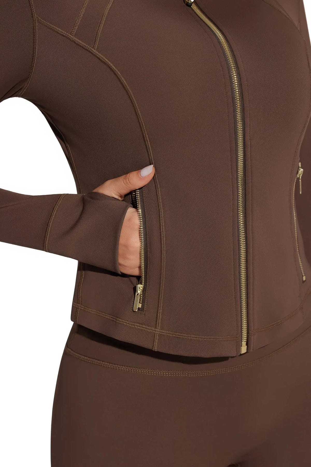 Golden Full Zip Up Jackets Workout Set