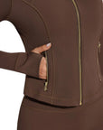 Golden Full Zip Up Jackets Workout Set