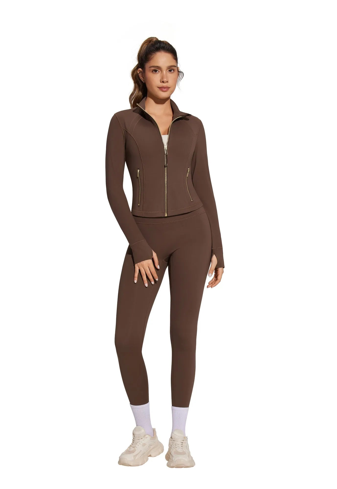 Golden Full Zip Up Jackets Workout Set