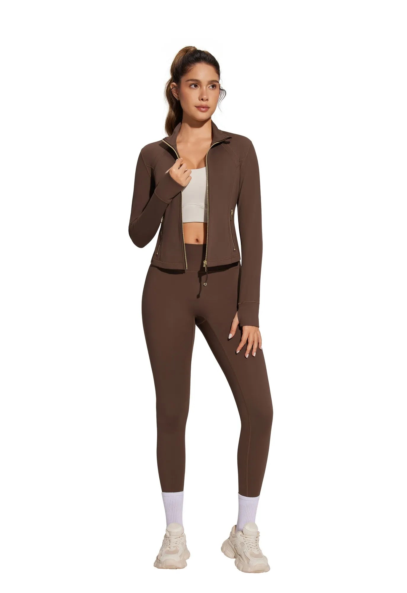 Golden Full Zip Up Jackets Workout Set