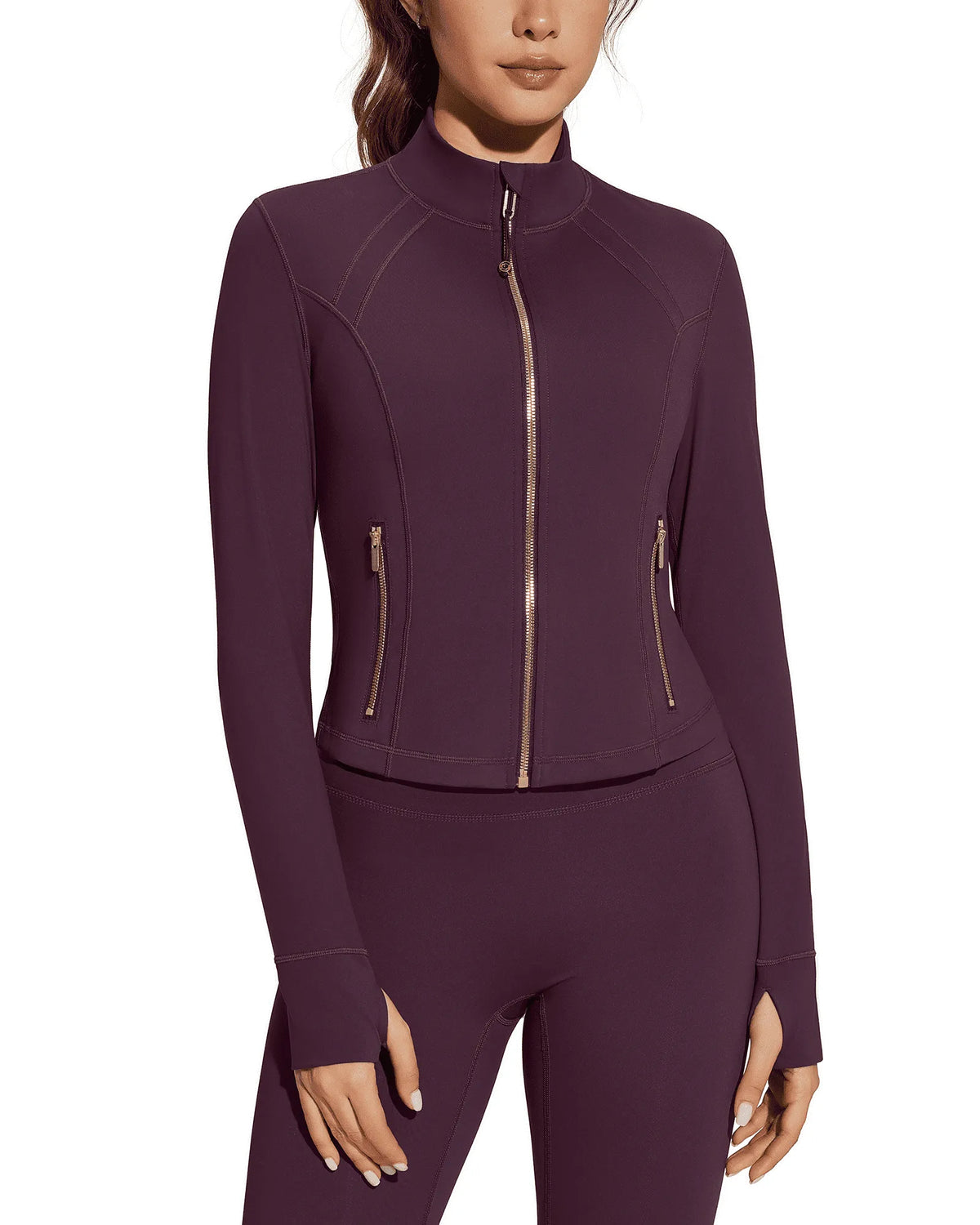 Golden Full Zip Up Jackets Workout Set