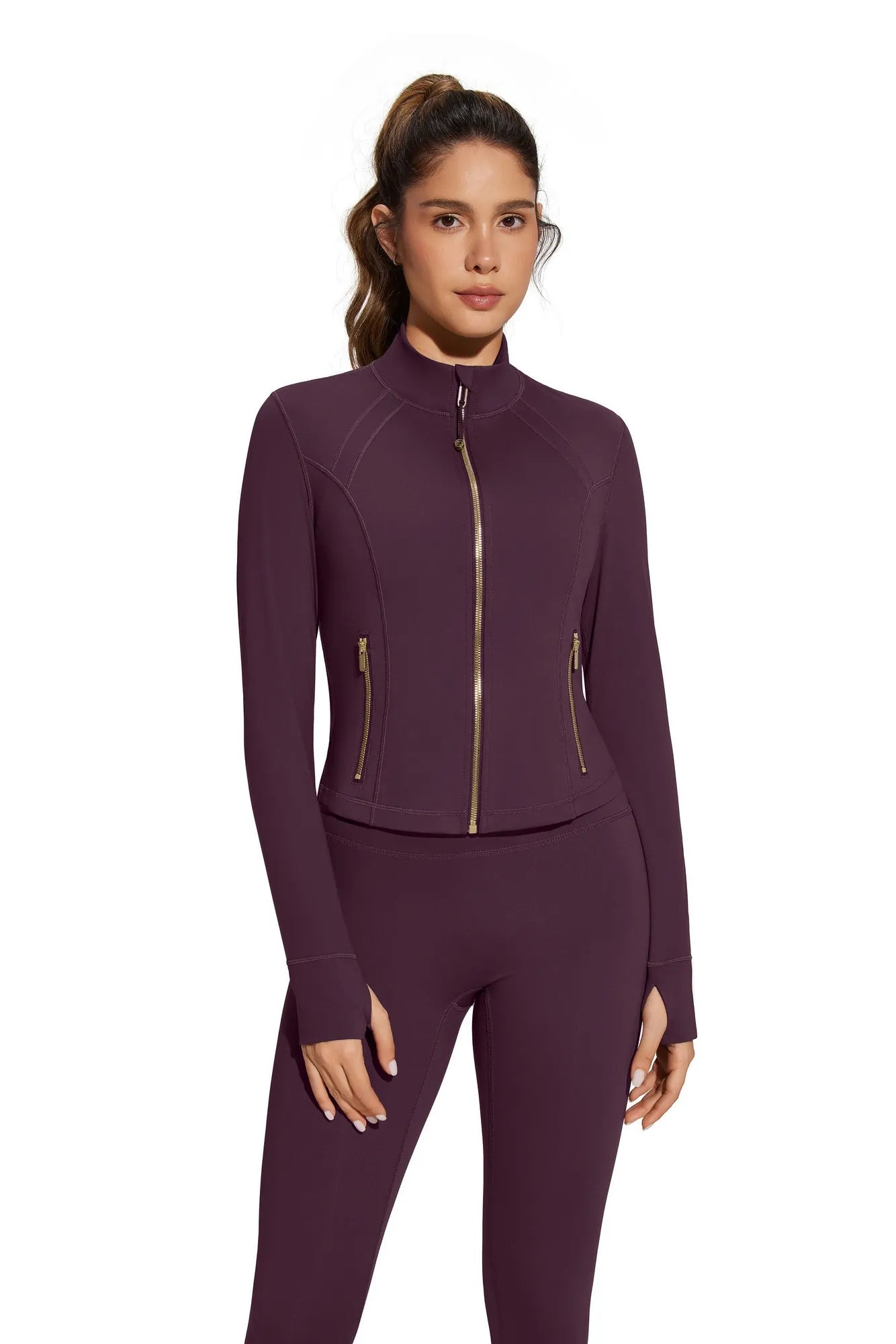 Golden Full Zip Up Jackets Workout Set