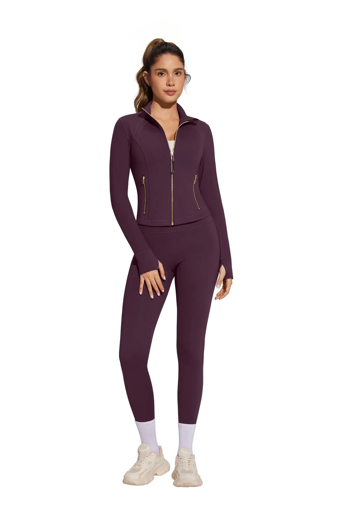 Golden Full Zip Up Jackets Workout Set